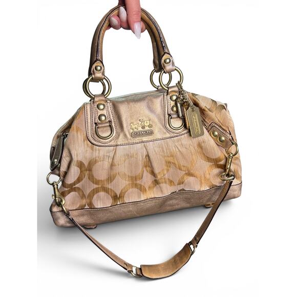 Rare Coach Madison Sabrina 13584 Op Art Ikat Satchel Gold EUC 